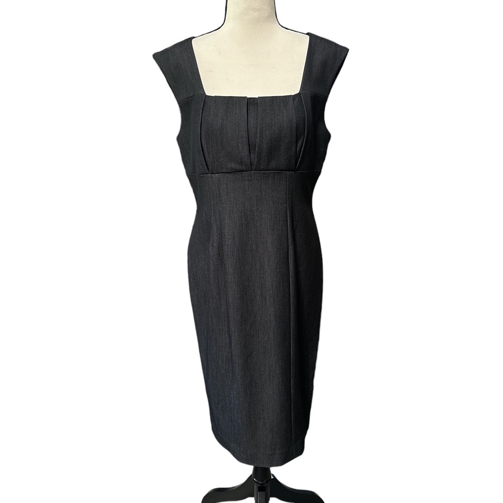 Calvin Klein Sleeveless Square Neck Pleated Bodice Midi Sheath Dress